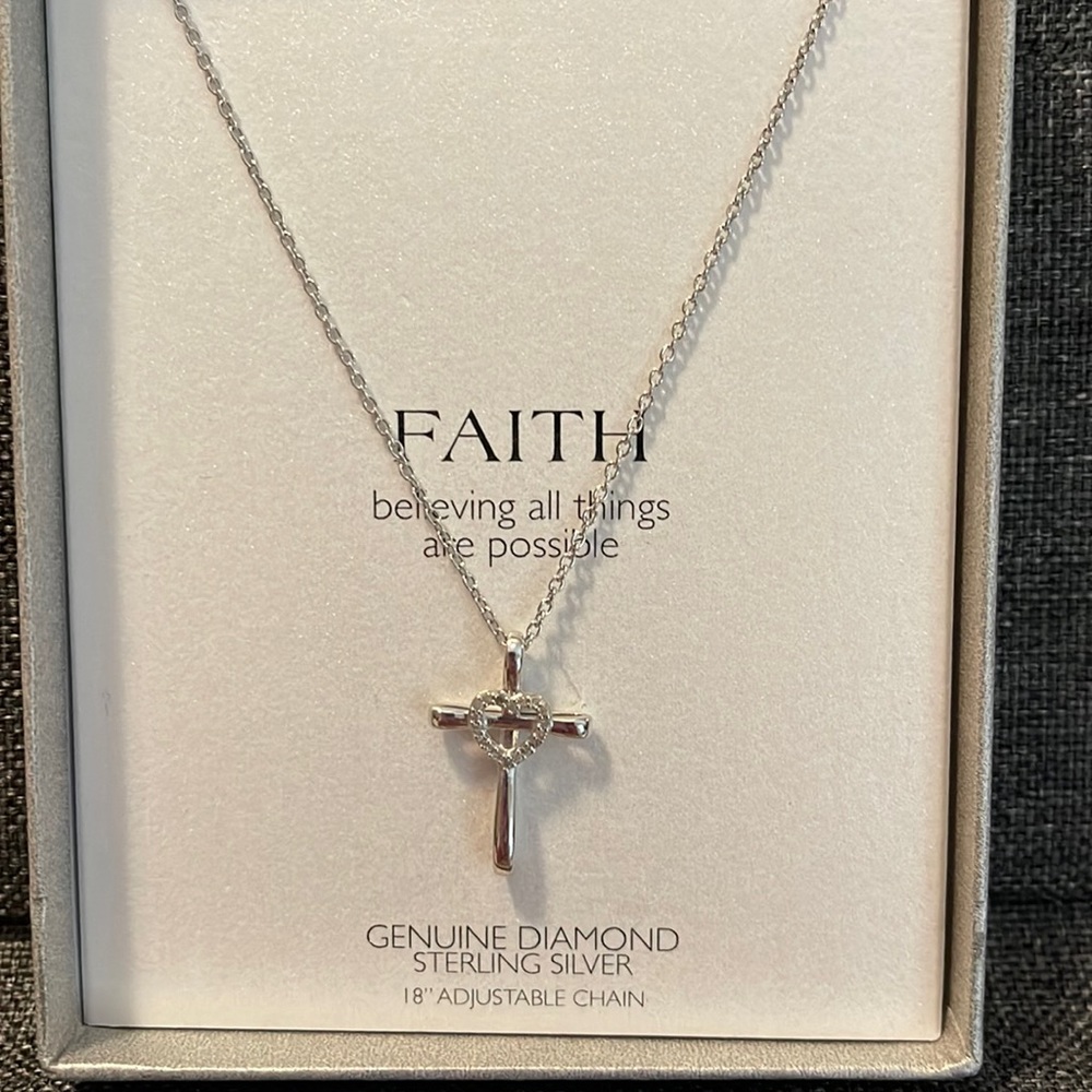 Sterling silver cross with heart- never worn - in box